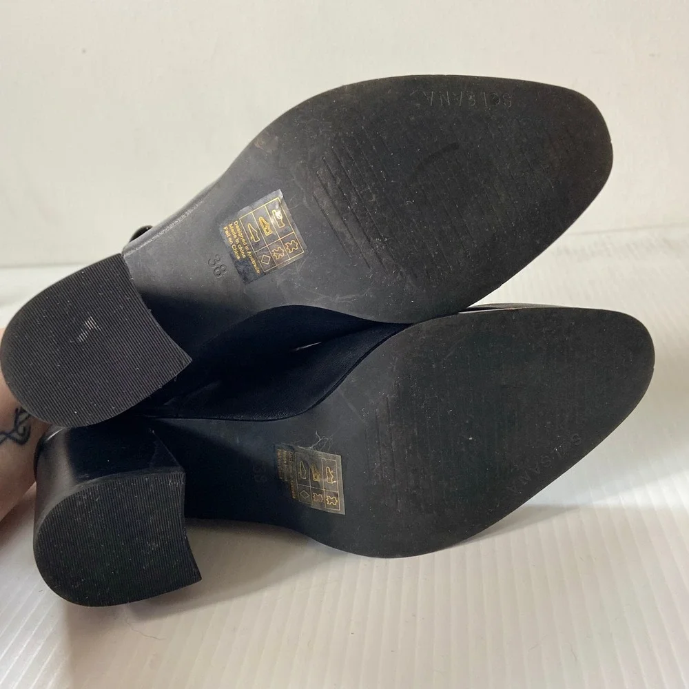 Sol Sana Black Leather Slingback Heeled Bootie Womens EU 38 US 7